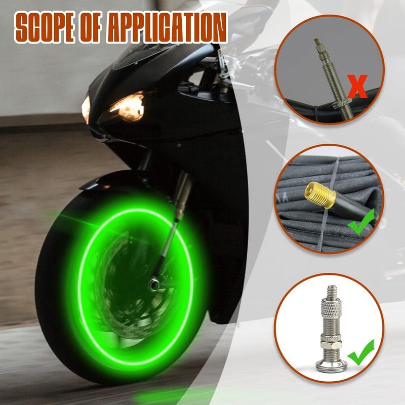 Lecctso 4PCS LED Tire Valve Cap Lights, Neon Spoke Flash Light Bulb Tire Valve Lights, Waterproof Wheel Tyre Valve Dust Cap, Cool Car Accessories Universal for Bike Motorcycle Truck (Green) - Image 3